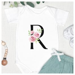   Virágos monogramos mintájú body / gyerekpóló, saját névvel