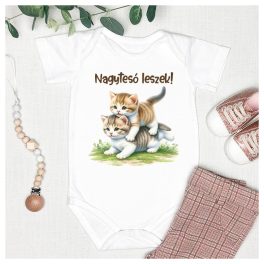   Nagytesó leszek! - cuki cicás mintával bababody / gyerekpóló