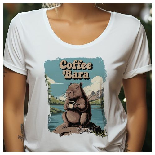 Vicces capybara női póló - Coffee Bara felirattal