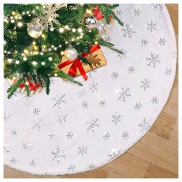 120cm Fehér Plüss Karácsonyfa Talptakaró Hópehely Mintával