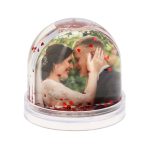 Egyedi fényképes fotógömb hógömb - piros szívekkel