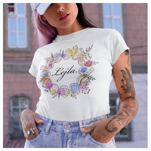 Tojás koszorú - Húsvéti női póló - egyedi felirattal 
