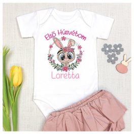   Cuki nyuszi koszorúban - Első húsvétom body / gy. póló - saját névvel 