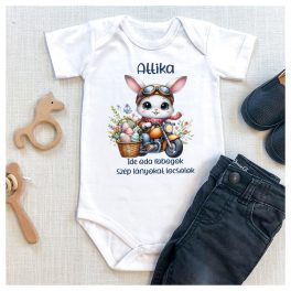   Motoros nyuszi - Ide-oda robogok - feliratos body / gy. póló - saját névvel