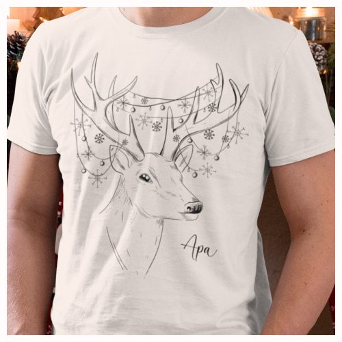 Karácsonyi csodaszarvas mintás férfi póló – saját névvel - fotózáshoz is tökéletes