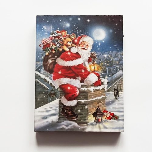 Karácsonyi LED-es - Mikulás - hangulatkép - fali akasztóval - 20x15cm