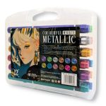 12 darabos metál filctoll készlet csillogó színekben rajzoláshoz
