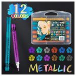 12 darabos metál filctoll készlet csillogó színekben rajzoláshoz