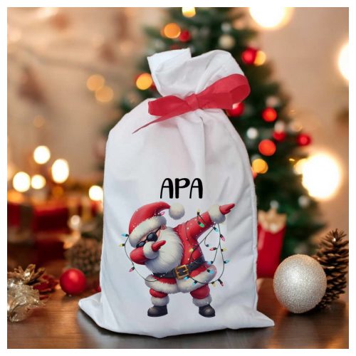 Télapó DAB mintás mikulás zsák – egyedi névre szóló mikizsák gyerekeknek felnőtteknek