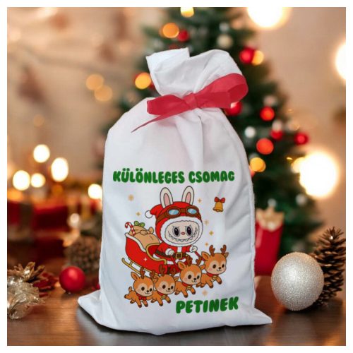 Labubu mikulás zsák – egyedi névre szóló mikizsák gyerekeknek