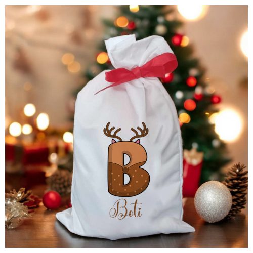 Monogramos karácsonyi mikulás zsák névvel