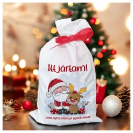 Télapó Rudolf mintás mikulás zsák – egyedi névre szóló mikizsák gyerekeknek