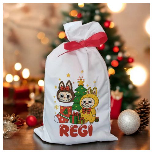 Labubu mikulás zsák – egyedi névre szóló mikizsák gyerekeknek