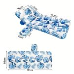 Trópusi levél mintás felfújható strandmatrac pohártartóval, vízen lebegve nyári pihenéshez