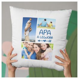   Egyedi fényképes párna - 3 saját fotóval és rövid egyedi felirattal 