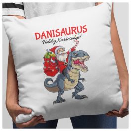   Karácsonyi párna - karácsonyi dínós Mikulás mintával és egyedi névvel 