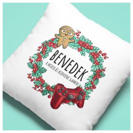   A Mikulás kedvenc gamere - Karácsonyi párna egyedi névvel és felirattal 