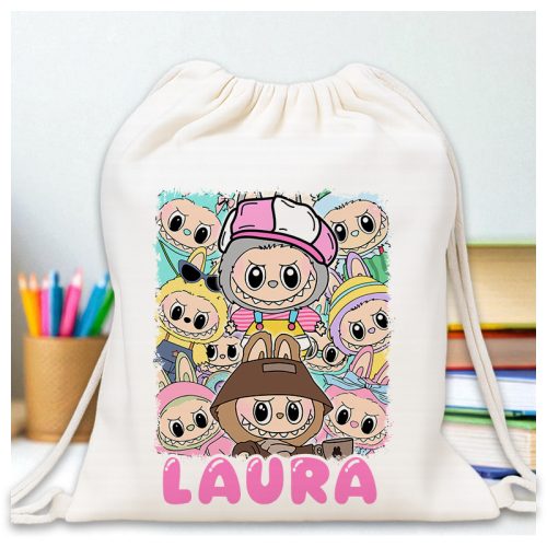 Labubu tornazsák névvel – egyedi feliratos ajándék gyerekeknek