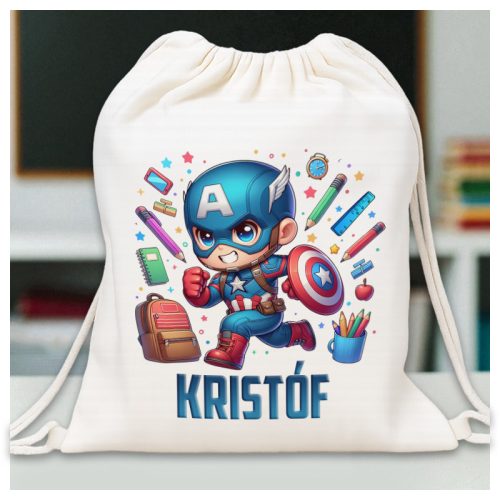 Szuperhősös tornazsák névvel – Amerika Kapitány dizájn