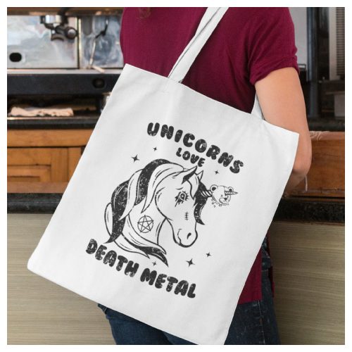 Unicorns love DEATH METAL - vicces feliatos vászonszatyor 
