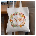 A legjobb Nagyi - feliratos vászonszatyor őszi levélkoszorú mintával 