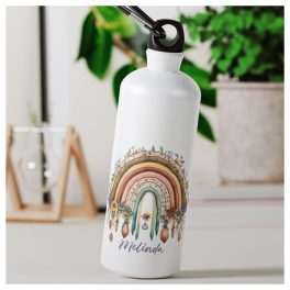 Őszi szivárvány virágmintás alumínium kulacs saját névvelínium kulacs névvel – ajándék cicabarátoknak