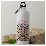 Labubu mintás alumínium kulacs saját névvel – egyedi ajándék