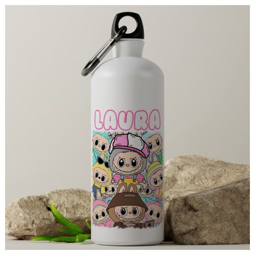 Labubu mintás alumínium kulacs saját névvel – egyedi ajándék