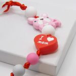 Neves cumilánc pink bulldoggal I Love Dad I Love Mom felirattal