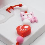 Neves cumilánc pink bulldoggal I Love Dad I Love Mom felirattal