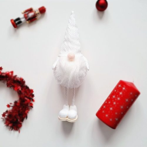 Fehér karácsonyi manó 30 cm-es álló 