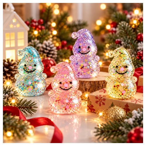 glitteres cuki gyurmázható hóember formájú squishy stresszoldó játék