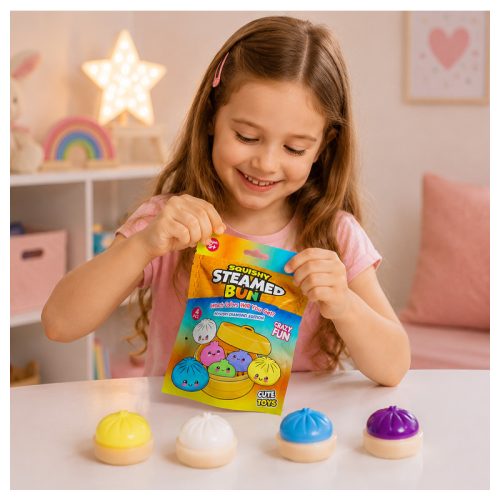 Squishy Steamed Bun meglepetés gombócka szett 4 db nyomkodható fidget játék