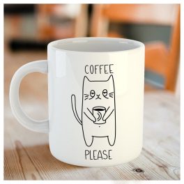 Cicás bögre Coffee Please felirattal – ajándék macskakedvelőknek