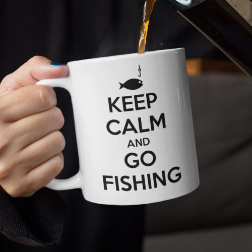 Keep calm and GO FISHING (Vicces feliratos horgászos bögre)