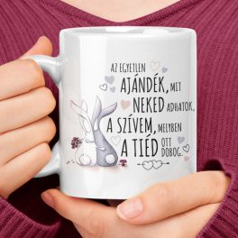   Szerelmes nyuszis bögre- Ajándék a szívem (Szerelmes nyuszik)