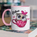 Cuki bagoly kávés csészében - egyedi neves bögre 