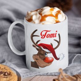   Egyedi karácsonyi bögre - Kacsintós Rudolf - saját névvel