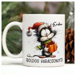 Egyedi karácsonyi bögre - Kacsintós Rudolf - saját névvel