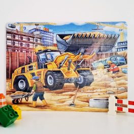 Puzzle 40 db-os színezővel - munkagép - markoló - autó