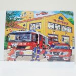 Puzzle 40 db-os színezővel - tűzoltó -sárgaépülettel - autó